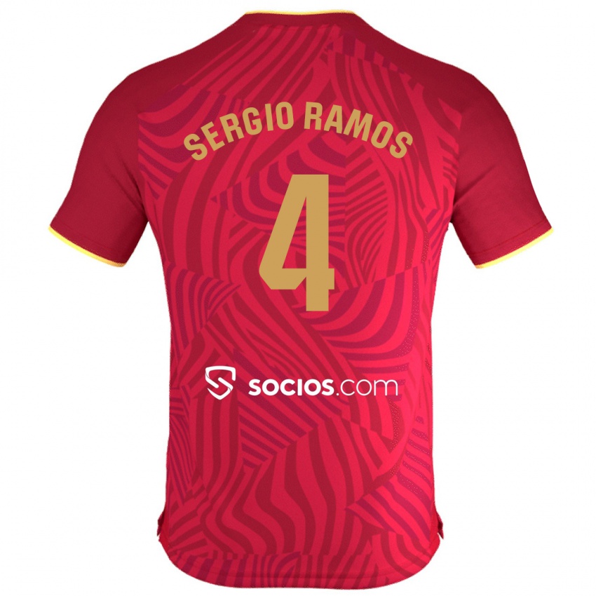 Kinder Sergio Ramos #4 Rot Auswärtstrikot Trikot 2023/24 T-Shirt