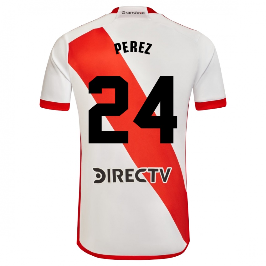 Damen Enzo Perez #24 Weiß Rot Heimtrikot Trikot 2023/24 T-Shirt