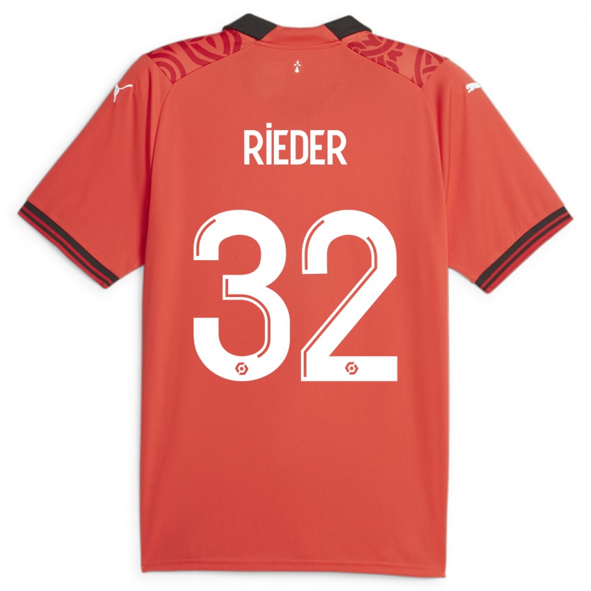 Damen Fabian Rieder #32 Rot Heimtrikot Trikot 2023/24 T-Shirt