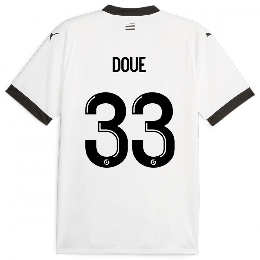 Damen Désiré Doué #33 Weiß Auswärtstrikot Trikot 2023/24 T-Shirt