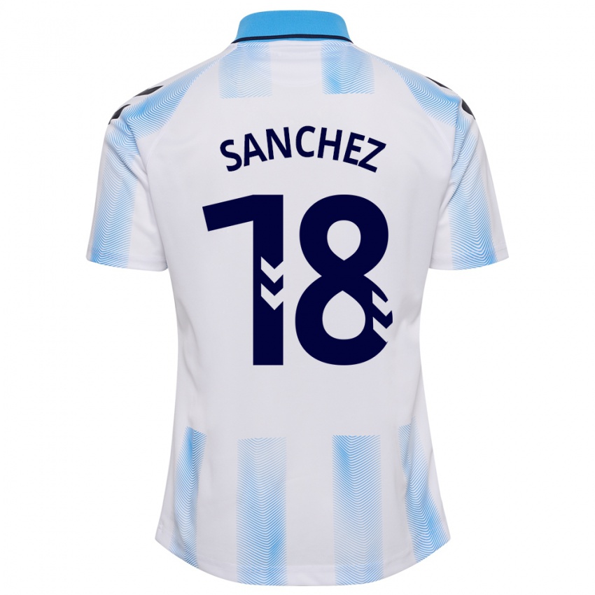 Kinder Dani Sánchez #18 Weiß Blau Heimtrikot Trikot 2023/24 T-Shirt