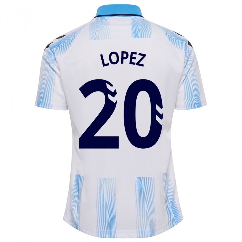 Kinder Adri López #20 Weiß Blau Heimtrikot Trikot 2023/24 T-Shirt