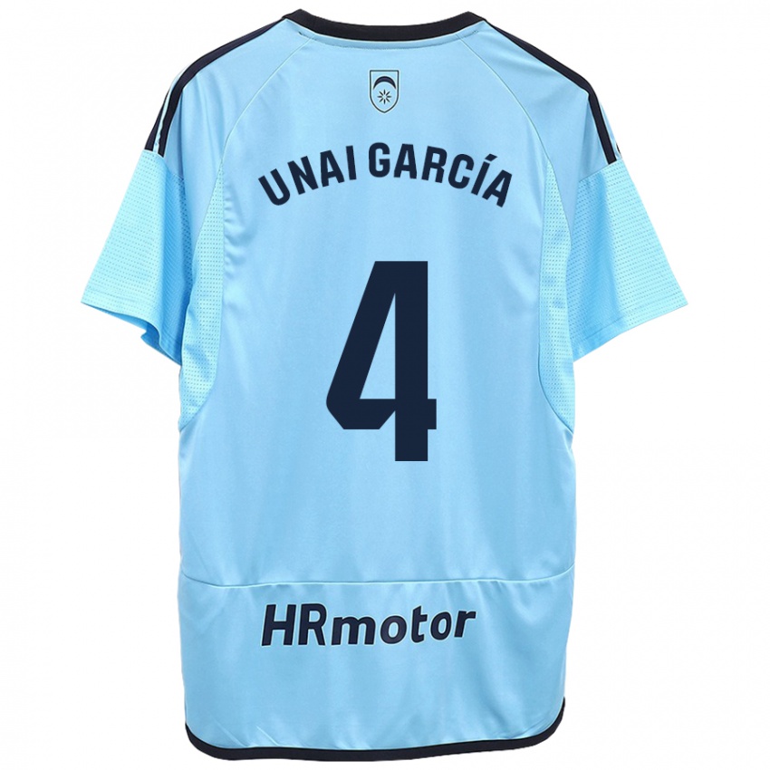 Kinder Unai García #4 Blau Auswärtstrikot Trikot 2023/24 T-Shirt