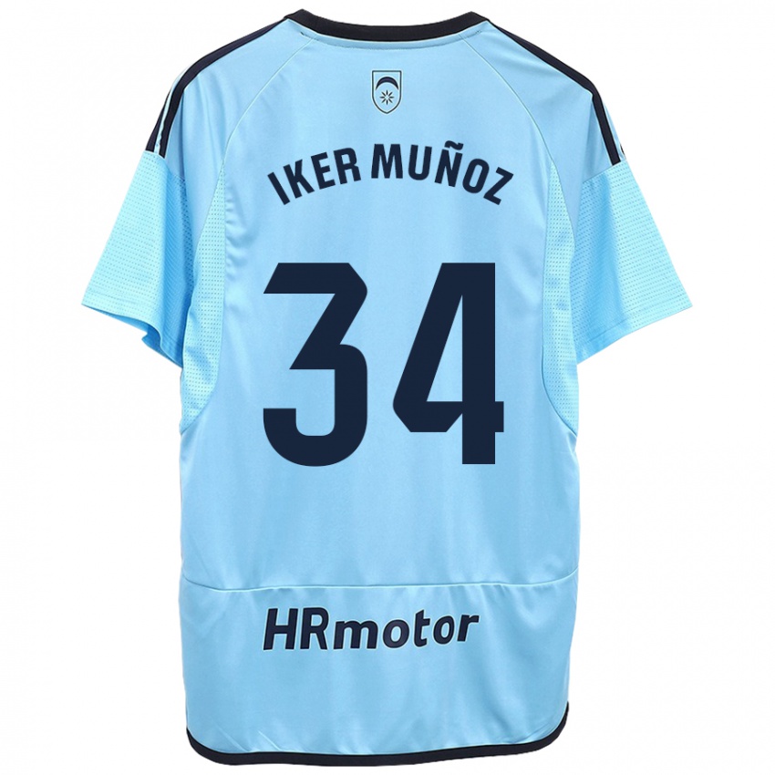 Kinder Iker Muñoz #34 Blau Auswärtstrikot Trikot 2023/24 T-Shirt