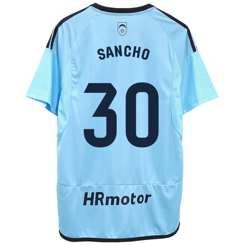 Kinder Dani Sancho #30 Blau Auswärtstrikot Trikot 2023/24 T-Shirt