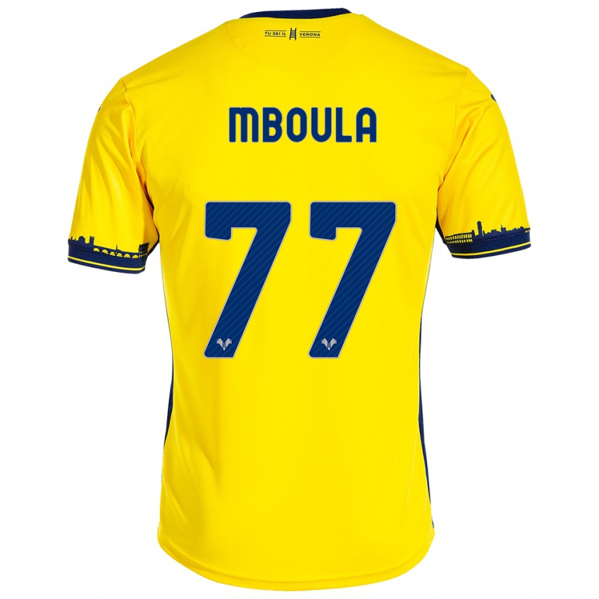 Kinder Jordi Mboula #77 Gelb Auswärtstrikot Trikot 2023/24 T-Shirt