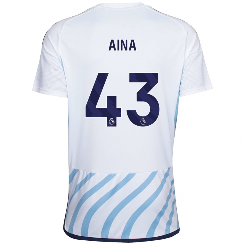 Kinder Ola Aina #43 Weiß Blau Auswärtstrikot Trikot 2023/24 T-Shirt