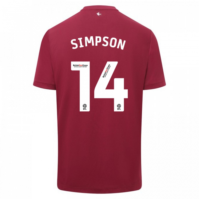 Kinder Jasmine Simpson #14 Rot Auswärtstrikot Trikot 2023/24 T-Shirt