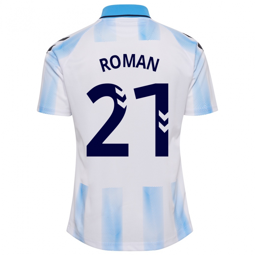 Herren Samu Román #21 Weiß Blau Heimtrikot Trikot 2023/24 T-Shirt