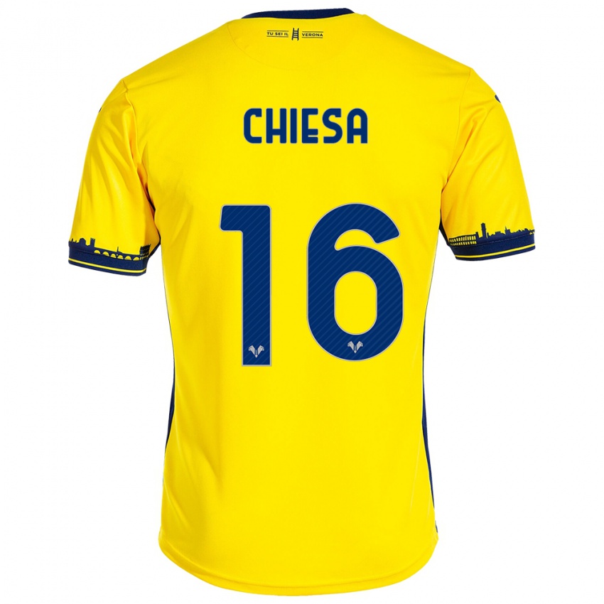 Damen Mattia Chiesa #16 Gelb Auswärtstrikot Trikot 2023/24 T-Shirt