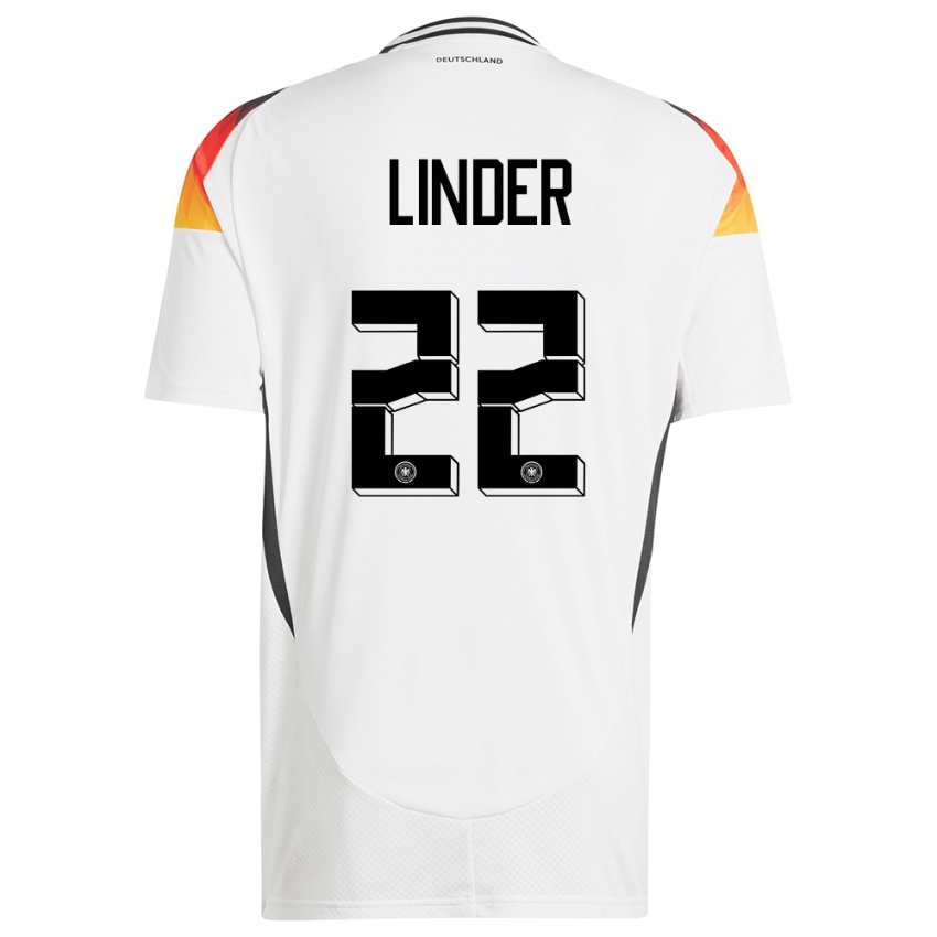 Kinder Deutschland Sarai Linder #22 Weiß Heimtrikot Trikot 24-26 T-Shirt