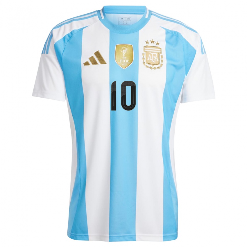 Kinder Argentinien Lionel Messi #10 Weiß Blau Heimtrikot Trikot 24-26 T-Shirt