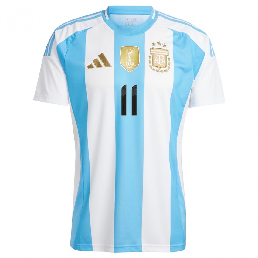 Kinder Argentinien Angel Di Maria #11 Weiß Blau Heimtrikot Trikot 24-26 T-Shirt