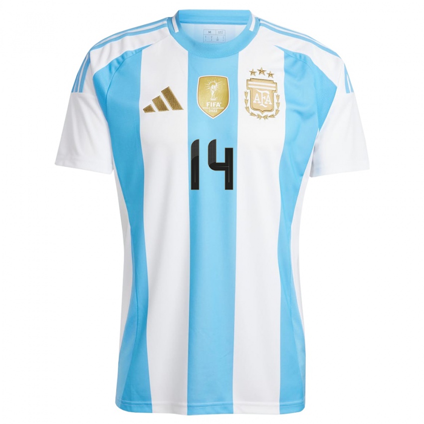 Kinder Argentinien Lautaro Lopez #14 Weiß Blau Heimtrikot Trikot 24-26 T-Shirt