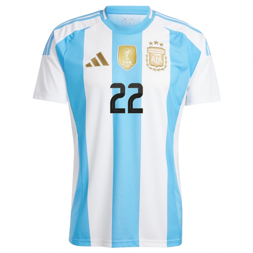 Kinder Argentinien Lautaro Martinez #22 Weiß Blau Heimtrikot Trikot 24-26 T-Shirt