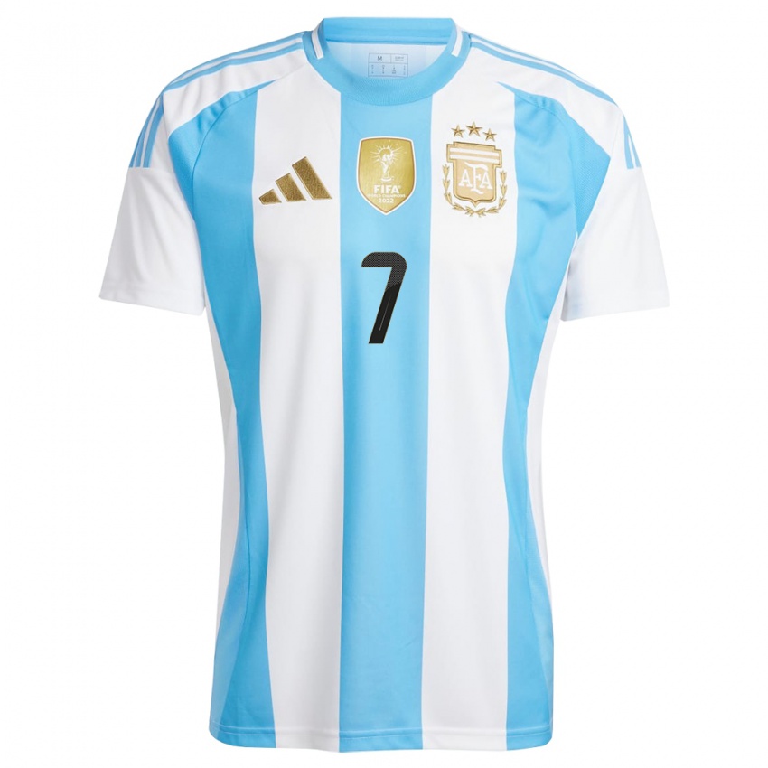 Kinder Argentinien Rodrigo De Paul #7 Weiß Blau Heimtrikot Trikot 24-26 T-Shirt