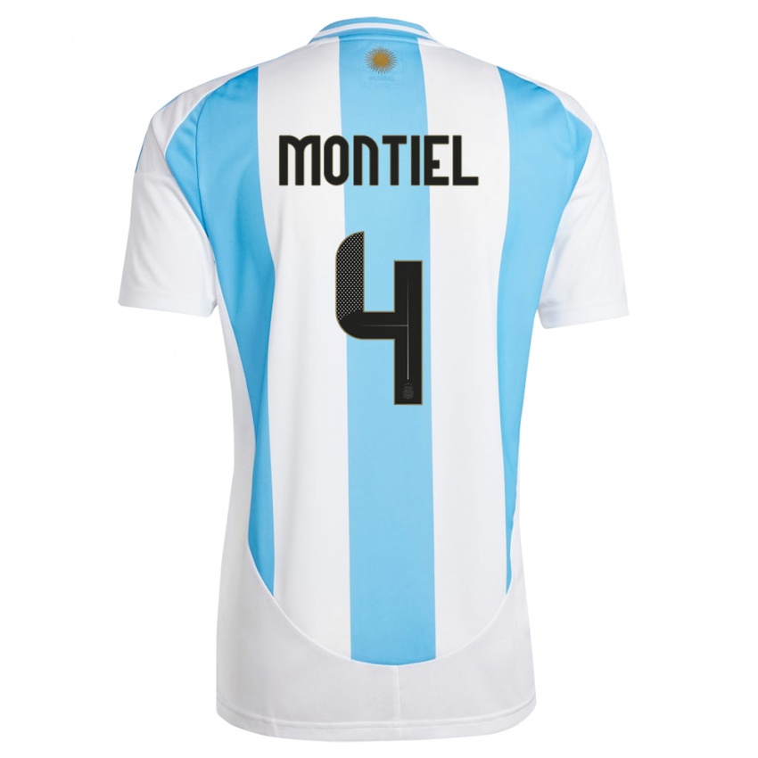 Kinder Argentinien Gonzalo Montiel #4 Weiß Blau Heimtrikot Trikot 24-26 T-Shirt