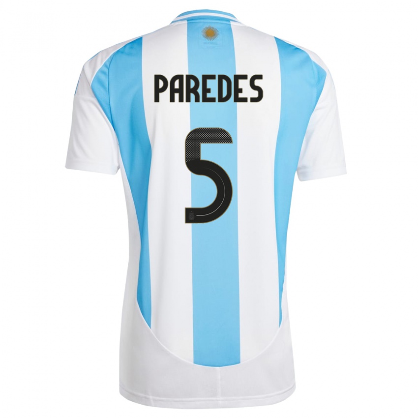 Kinder Argentinien Leandro Paredes #5 Weiß Blau Heimtrikot Trikot 24-26 T-Shirt