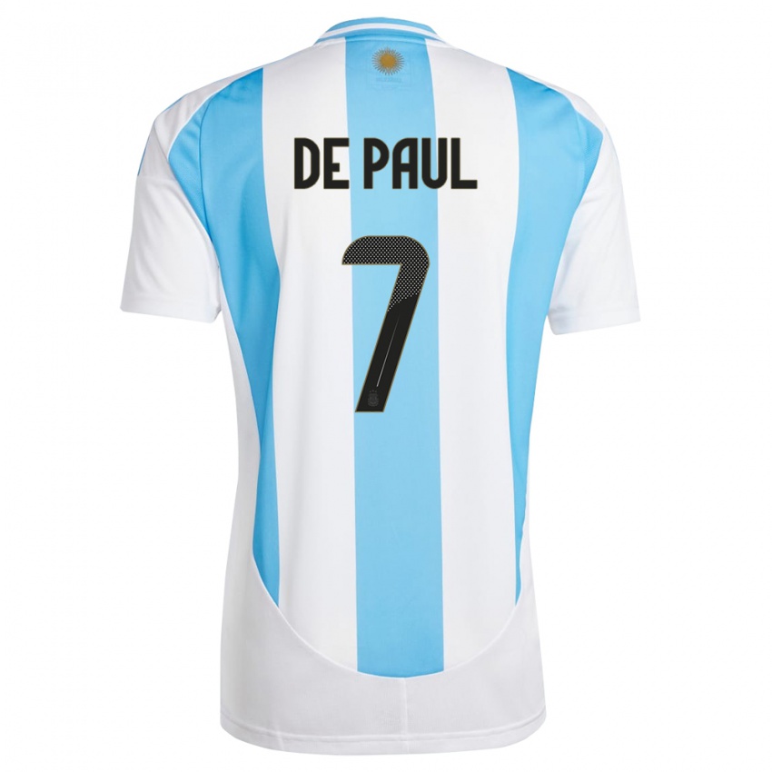 Kinder Argentinien Rodrigo De Paul #7 Weiß Blau Heimtrikot Trikot 24-26 T-Shirt