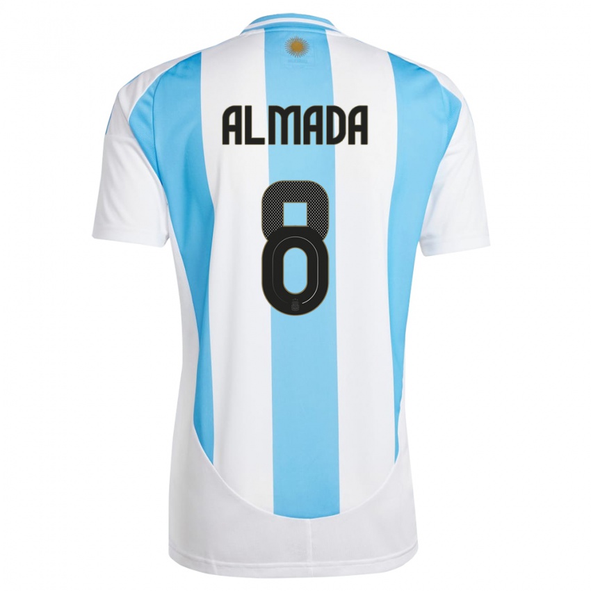 Kinder Argentinien Thiago Almada #8 Weiß Blau Heimtrikot Trikot 24-26 T-Shirt