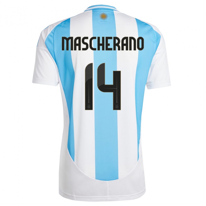 Kinder Argentinien Javier Mascherano #14 Weiß Blau Heimtrikot Trikot 24-26 T-Shirt