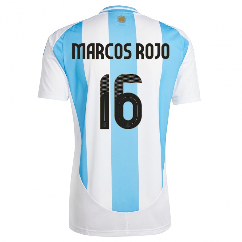 Kinder Argentinien Marcos Rojo #16 Weiß Blau Heimtrikot Trikot 24-26 T-Shirt