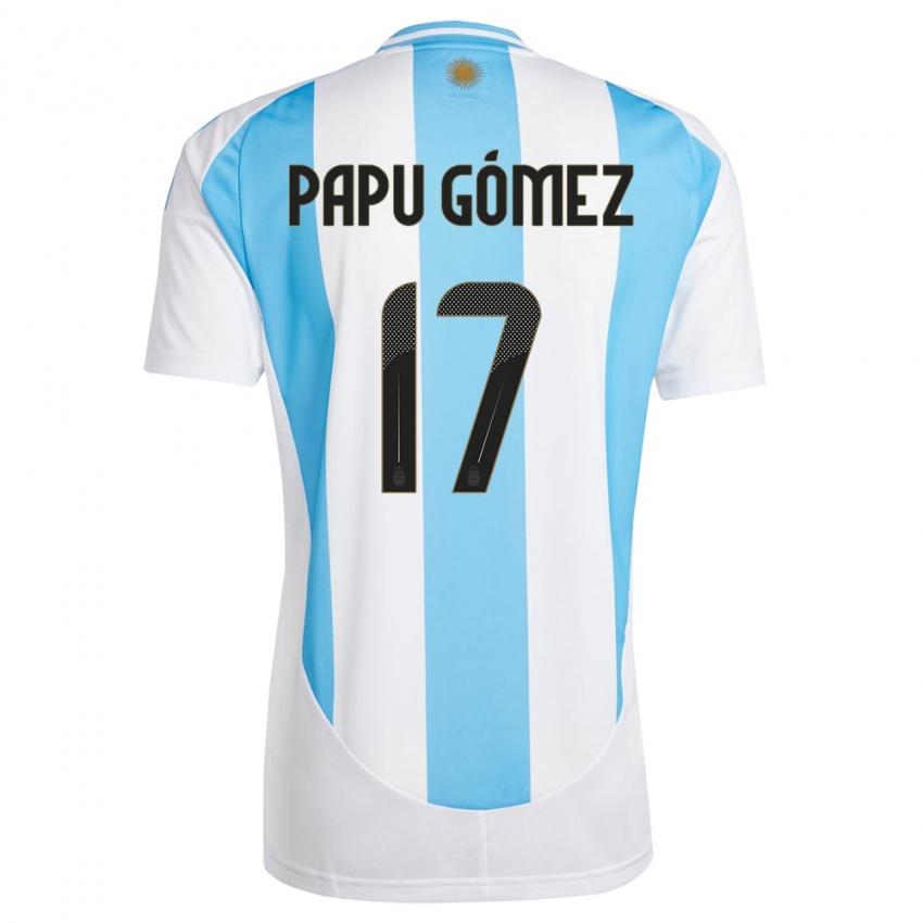 Kinder Argentinien Papu Gomez #17 Weiß Blau Heimtrikot Trikot 24-26 T-Shirt