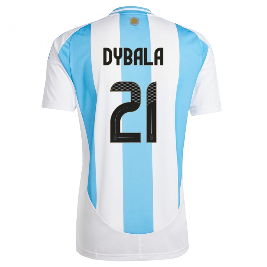 Kinder Argentinien Paulo Dybala #21 Weiß Blau Heimtrikot Trikot 24-26 T-Shirt