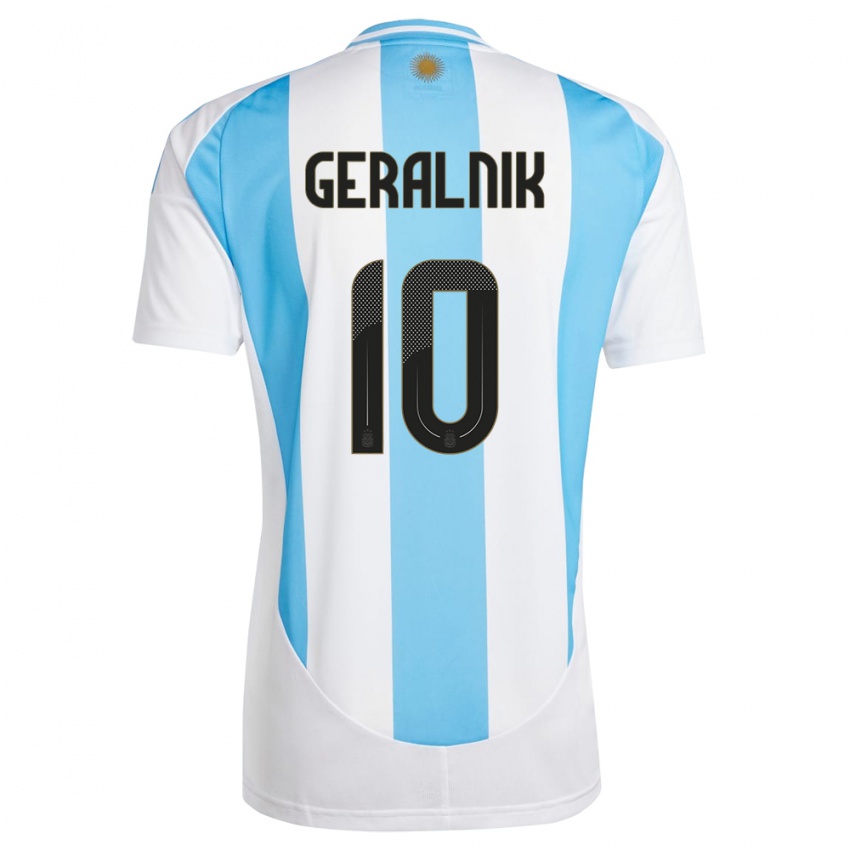 Kinder Argentinien Tiago Geralnik #10 Weiß Blau Heimtrikot Trikot 24-26 T-Shirt