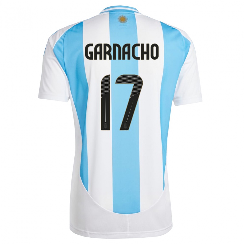 Kinder Argentinien Alejandro Garnacho #17 Weiß Blau Heimtrikot Trikot 24-26 T-Shirt