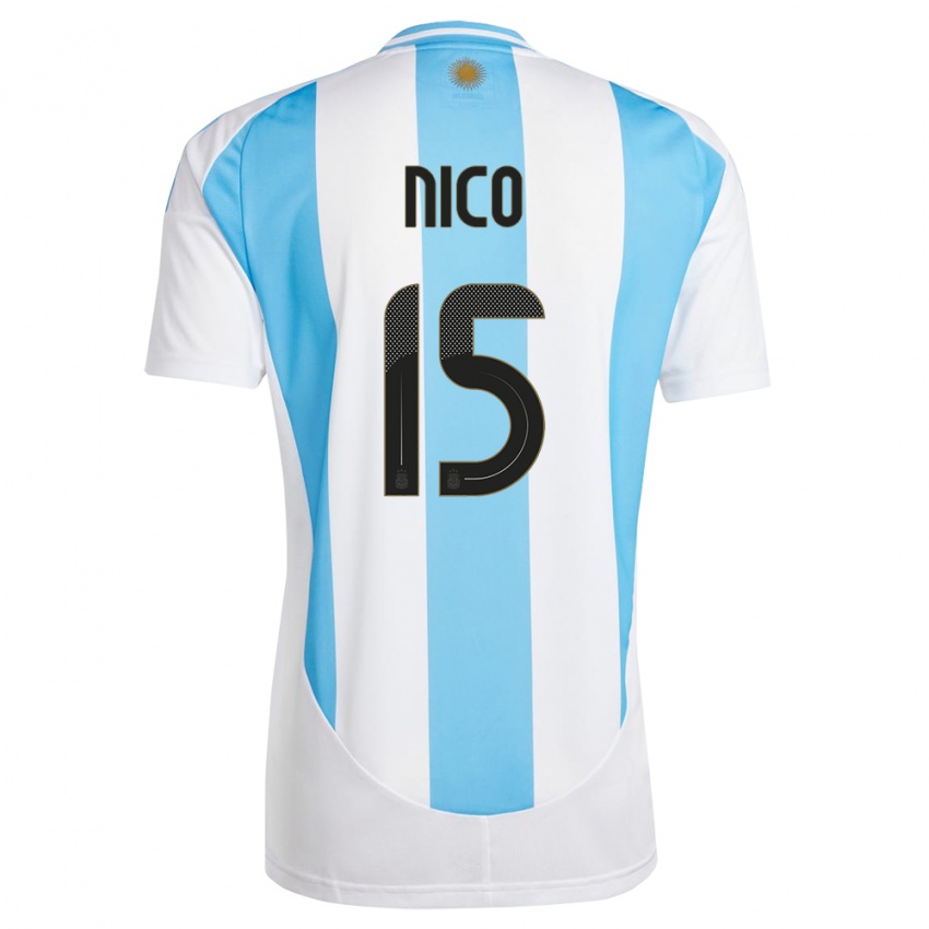 Kinder Argentinien Nico #15 Weiß Blau Heimtrikot Trikot 24-26 T-Shirt