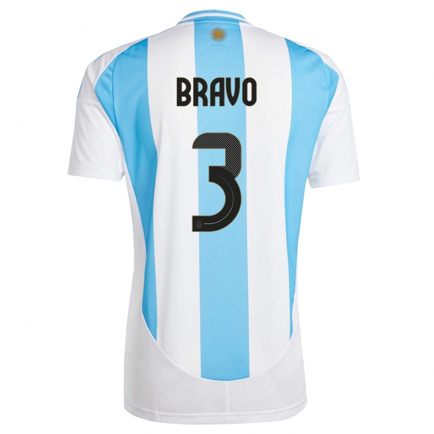 Kinder Argentinien Claudio Bravo #3 Weiß Blau Heimtrikot Trikot 24-26 T-Shirt