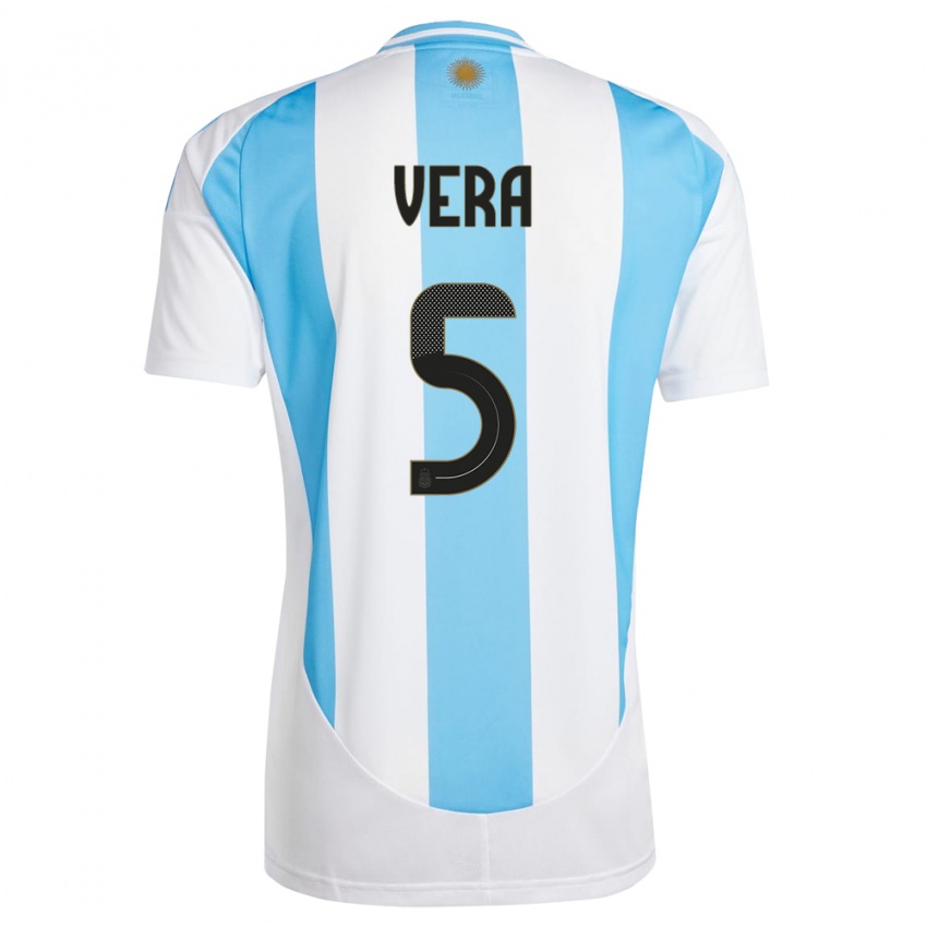 Kinder Argentinien Fausto Vera #5 Weiß Blau Heimtrikot Trikot 24-26 T-Shirt