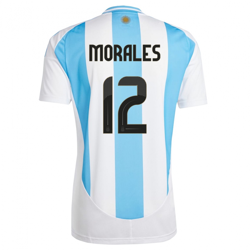 Kinder Argentinien Lautaro Morales #12 Weiß Blau Heimtrikot Trikot 24-26 T-Shirt