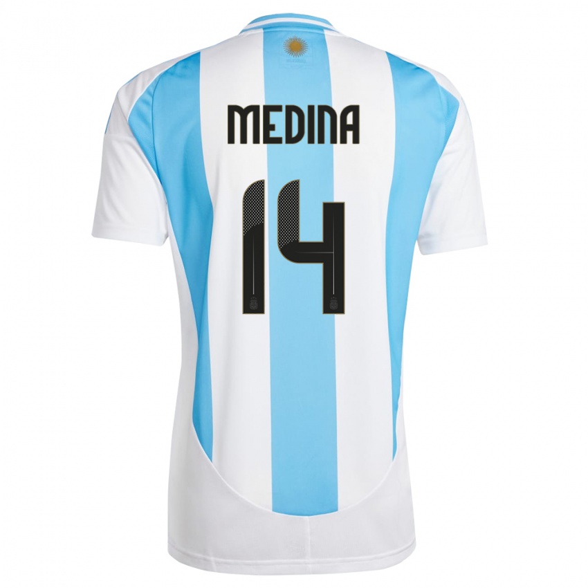 Kinder Argentinien Facundo Medina #14 Weiß Blau Heimtrikot Trikot 24-26 T-Shirt