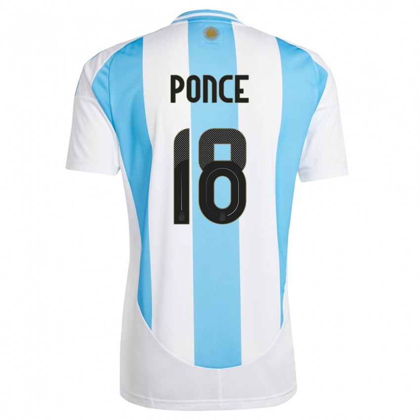 Kinder Argentinien Ezequiel Ponce #18 Weiß Blau Heimtrikot Trikot 24-26 T-Shirt