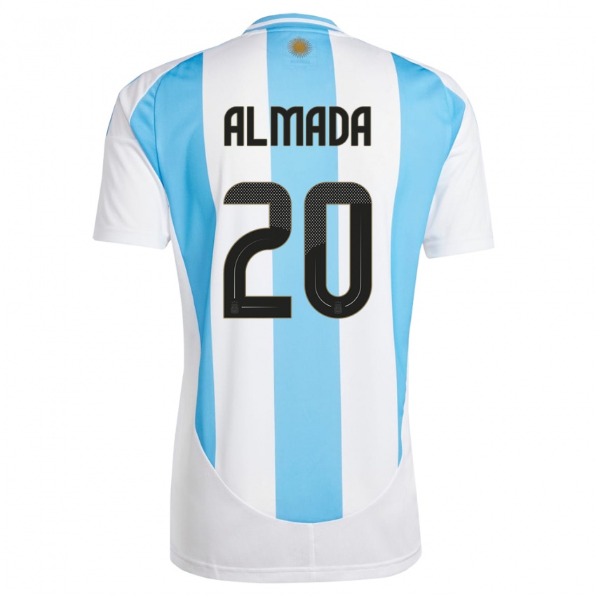 Kinder Argentinien Thiago Almada #20 Weiß Blau Heimtrikot Trikot 24-26 T-Shirt