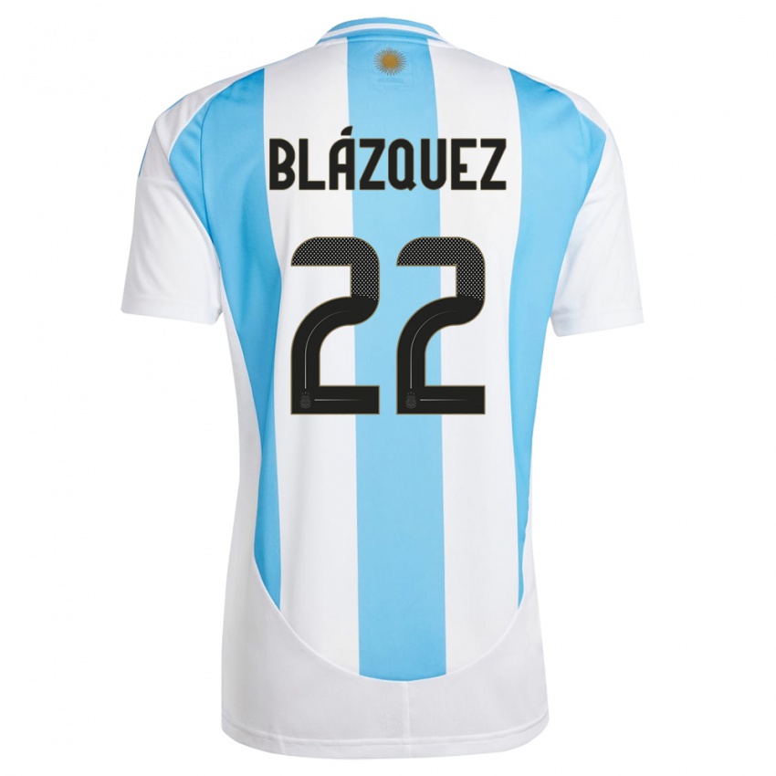 Kinder Argentinien Joaquin Blazquez #22 Weiß Blau Heimtrikot Trikot 24-26 T-Shirt