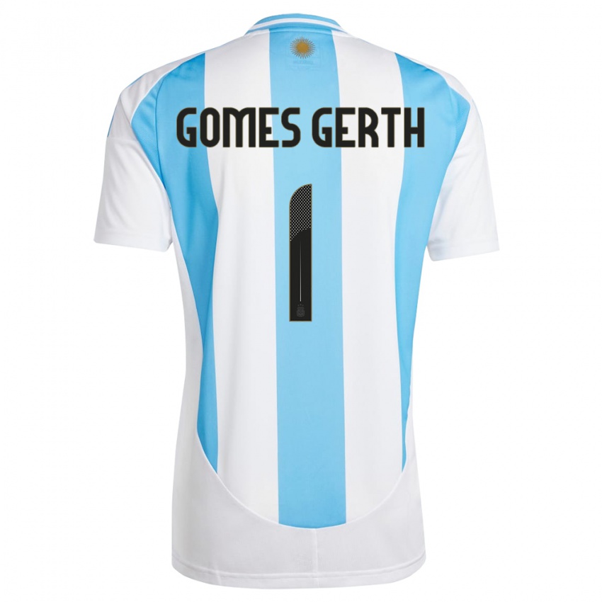 Kinder Argentinien Federico Gomes Gerth #1 Weiß Blau Heimtrikot Trikot 24-26 T-Shirt