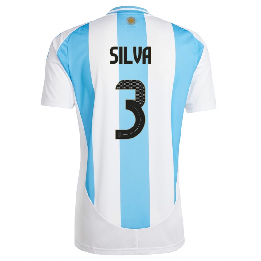 Kinder Argentinien Tomas Silva #3 Weiß Blau Heimtrikot Trikot 24-26 T-Shirt