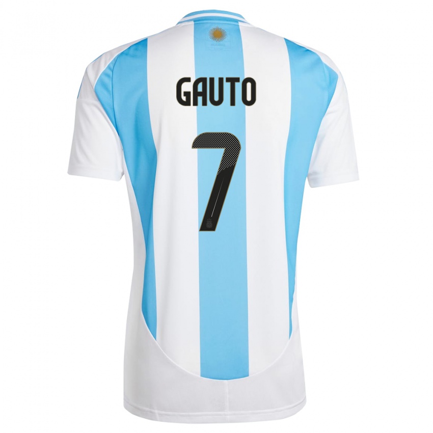 Kinder Argentinien Juan Gauto #7 Weiß Blau Heimtrikot Trikot 24-26 T-Shirt