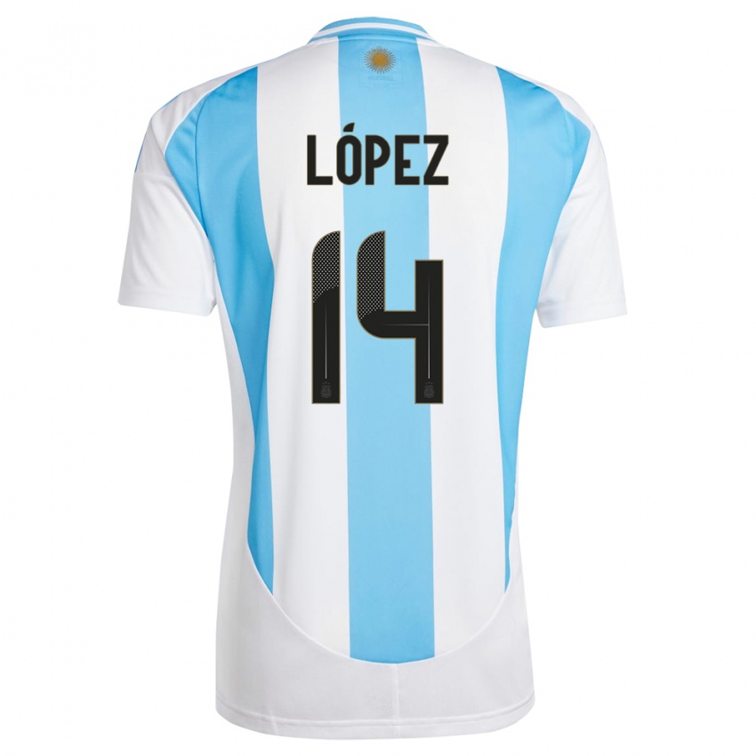 Kinder Argentinien Lautaro Lopez #14 Weiß Blau Heimtrikot Trikot 24-26 T-Shirt