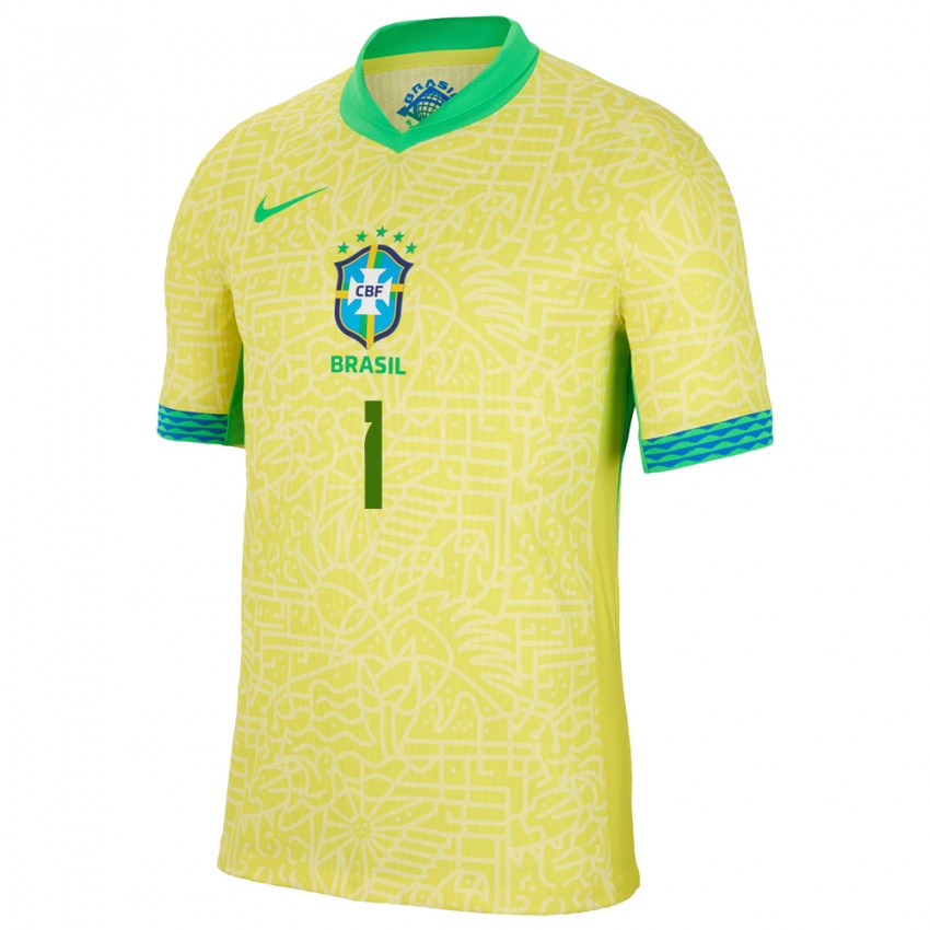 Kinder Brasilien Marcelo Eraclito #1 Gelb Heimtrikot Trikot 24-26 T-Shirt