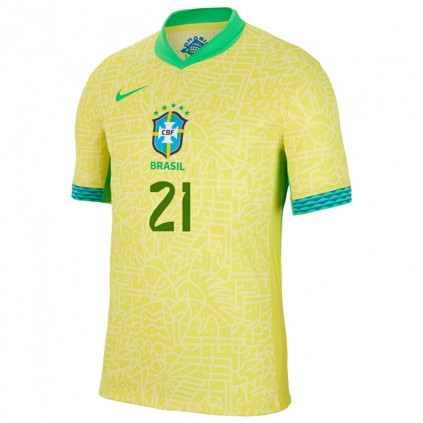 Kinder Brasilien Lauren Costa #21 Gelb Heimtrikot Trikot 24-26 T-Shirt