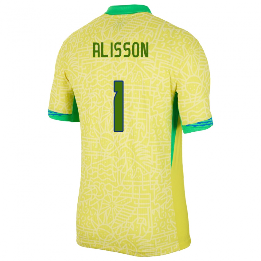 Kinder Brasilien Alisson #1 Gelb Heimtrikot Trikot 24-26 T-Shirt