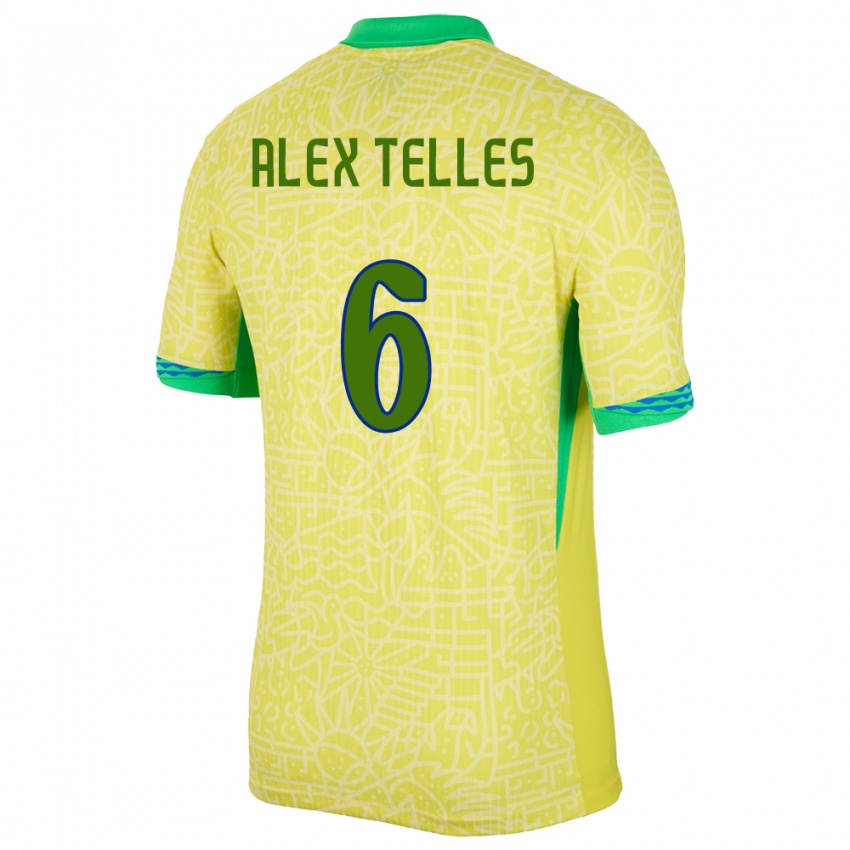 Kinder Brasilien Alex Telles #6 Gelb Heimtrikot Trikot 24-26 T-Shirt