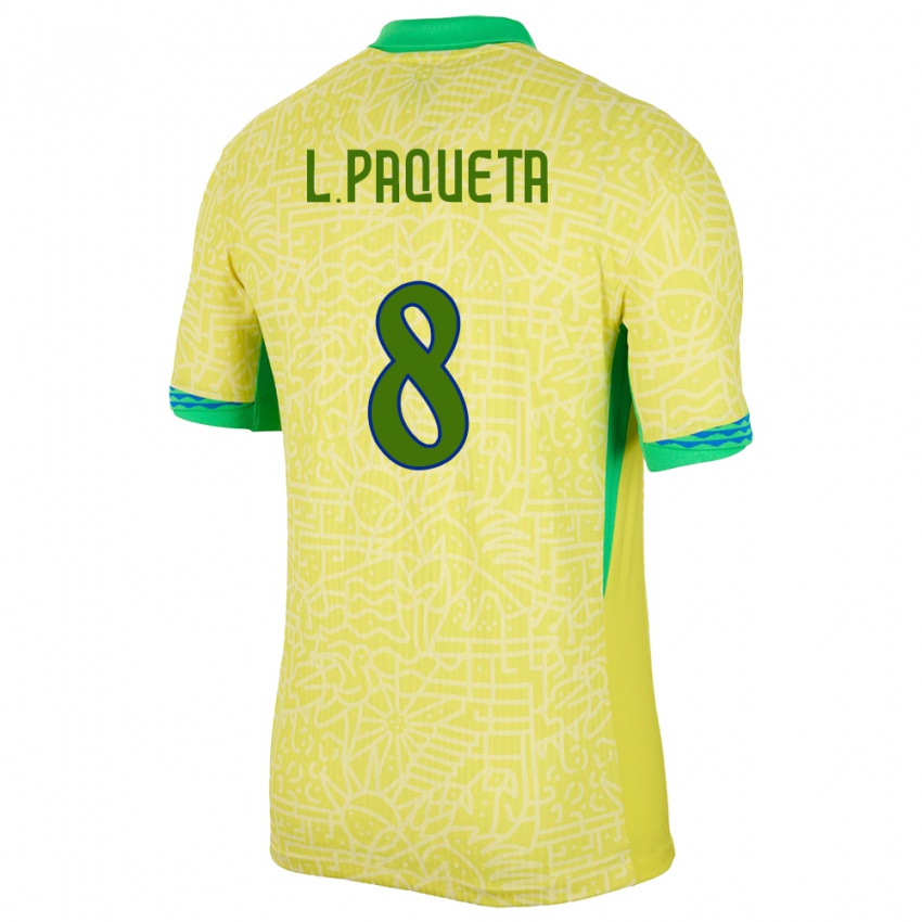 Kinder Brasilien Lucas Paqueta #8 Gelb Heimtrikot Trikot 24-26 T-Shirt