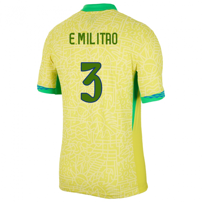 Kinder Brasilien Eder Militao #3 Gelb Heimtrikot Trikot 24-26 T-Shirt