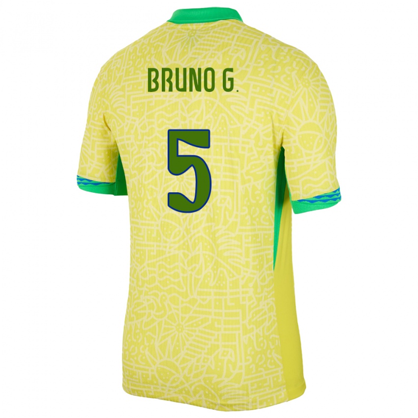 Kinder Brasilien Bruno Guimaraes #5 Gelb Heimtrikot Trikot 24-26 T-Shirt