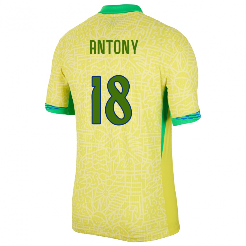 Kinder Brasilien Antony #18 Gelb Heimtrikot Trikot 24-26 T-Shirt